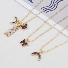 new diy combination necklace butterfly rainbow letters copper zircon clavicle chain