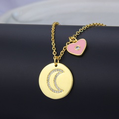 Korean version of new glossy tag heart-shaped combination necklace simple copper diamond moon pendant
