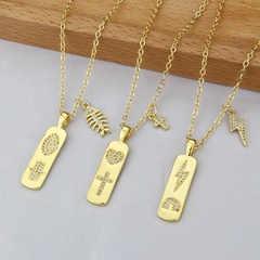 new tag necklace fashion gold-plated copper inlaid zirconium lightning fish bone accessories pendant