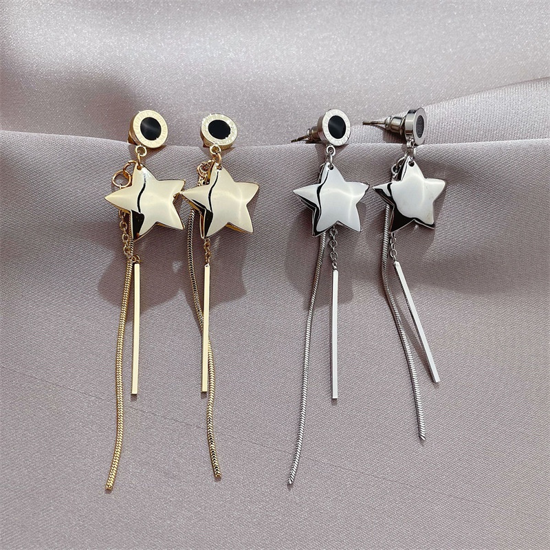 new Japanese and Korean simple fivepointed star tassel earrings highend long fashion earrings