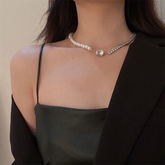 Tongfang Ornament Elegant Personality Fashion Goddess Necklace Pearl Japanese and Korean Style Double Layer Micro Inlaid Zircon Clavicle Chain Female