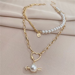 Tongfang Ornament Baroque Pearl Stitching Necklace Female with Hearts Cupid Double Layer Twin Clavicle Chain Female Fashion