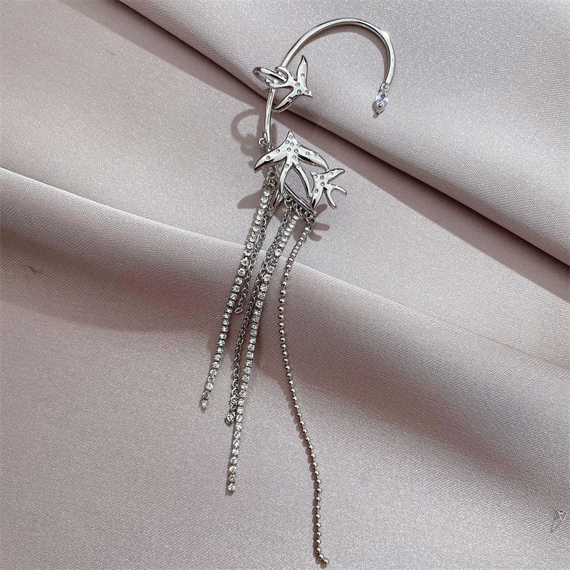 Korean version of long pierced earrings bird small animal geometric womens inlaid chain earrings