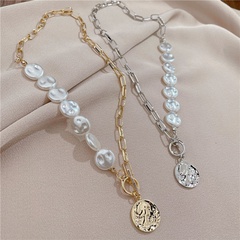 Tongfang Ornament European and American Ins Cold Style Light Luxury Necklace Vintage Disc Chain Artificial Pearl Short Clavicle Chain
