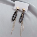 Tongfang Jewelry Korean Style Full Rhinestone Tassel Water Drop Earrings Slim Face Earrings Black Oval Wood AntiAllergy Ear Studspicture8