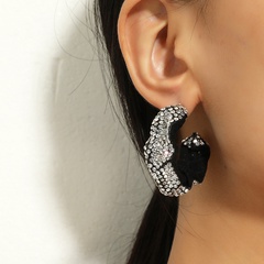 retro Hong Kong style exaggerated full diamond C-shaped fold earrings European and American fashion simple sweet creative design earrings
