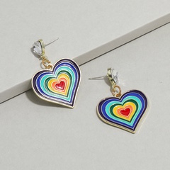 Fashion Simple Metal Colorful Oil Necklace Peach Heart Earrings Retro Temperament Trend Personality Creative Diamond Love Heart Earrings
