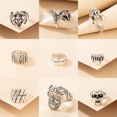 Europe and the United States cross-border personality ring skull lion head punk style hip hop silver fashion single ring