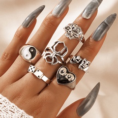 European and American fashion jewelry black and white dripping oil Tai Chi love spider skull headgear personality 6-piece ring