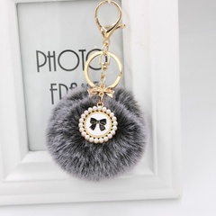 New bow tag imitation rex rabbit fur straw bag handmade pendant pearl diy keychain spherical ornament