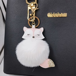 New product fox pu leather plush bag keychain fox head doll toy fur ball school bag pendant pendantpicture25