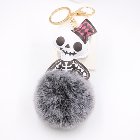 Halloween cuero cráneo bola de pelo llavero bolsa accesorios colgante regalo al por mayor's discount tags