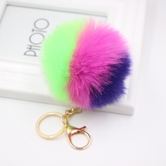 Nouvelle couleur assortie imitation fourrure de lapin fille couleur fourrure boule sac porte-clés portefeuille clé pendentif