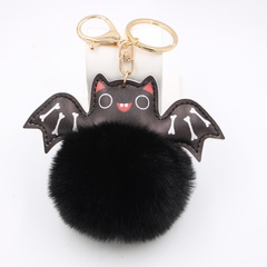 Halloween pu leather bat hair ball keychain bag accessories pendant creative plush gift wholesale