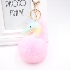 Glitter Fantasy Cute Unicorn Hair Ball Keychain Bright Color Net Yarn Pink Pony Fashion Pendant