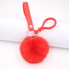 Simple 6cm belt leather rope fur ball keychain pendant bag purse plush pendant wholesale