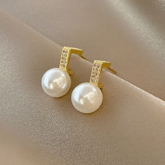 Korean version of niche simple and small copper earrings female personality design pearl zircon earrings design temperament micro-inlaid earrings