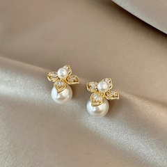 Ins wind design light luxury flower earrings female personality pearl zircon earrings net red niche cold wind ear jewelry