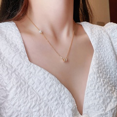 Japan and South Korea fashion simple geometric titanium steel necklace personality pearl pendant cold wind temperament light luxury clavicle chain