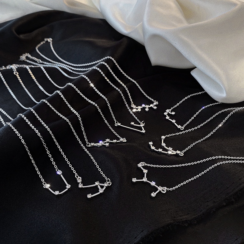 Mode europenne et amricaine ins simple pendentif tendance diamant douze constellation collier en acier titane personnalit tendance chane de la clavicule