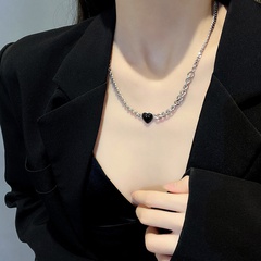 Korean version of the ins style black love hip-hop titanium steel necklace design sense niche wild clavicle chain cold wind pendant