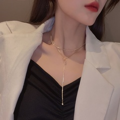 European and American fashion ins personality clavicle chain cold wind long double-layer tassel necklace retro creative copper pendant