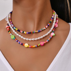 Bohemian style colored soft clay fruit imitation pearl women multi-layer necklace