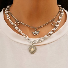 European and American fashion personality angel portrait peach heart pendant multi-layer female jewelry necklace