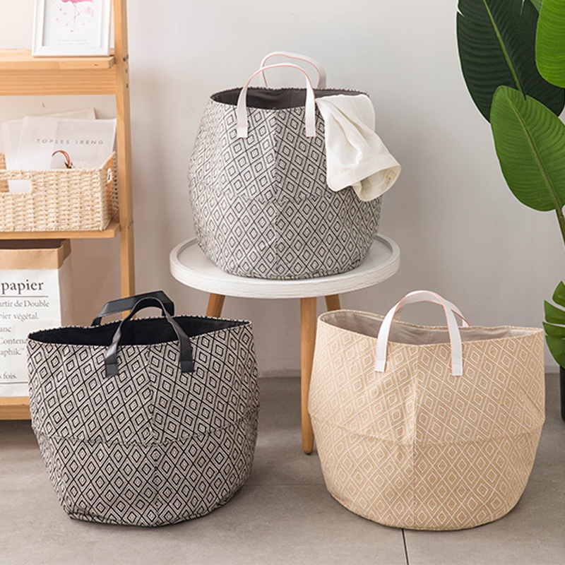 cotton linen storage bucket laundry basket dirty clothes hamper foldable Japanese style simple bedroom household items
