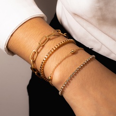 Bijoux transfrontaliers européens et américains à la mode simple bracelet en or et diamants ensemble de quatre pièces géométriques