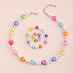 Ensemble de bagues de bracelet de collier de perles de riz de couleur de coeur