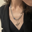 European and American stainless steel doublelayer clavicle chain sapphire thick chain letter pendant necklacepicture9