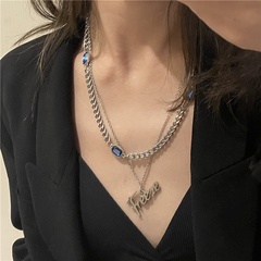 European and American stainless steel double-layer clavicle chain sapphire thick chain letter pendant necklace