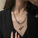 European and American stainless steel doublelayer clavicle chain sapphire thick chain letter pendant necklacepicture11