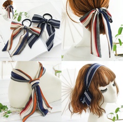 French striped silk scarf long ribbon bowknot hair rope hair ring European and American net red head rope hair band small scarf multi-purpose