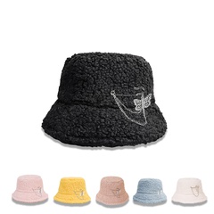 Nuevo sombrero de cuenca de otoño e invierno con cadena de mariposas, sombrero de pescador cálido de terciopelo de peluche, sombrilla de ala ancha, sombrero japonés salvaje