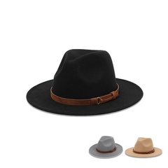 Korean fashion wide-brimmed all-match sun hat new coffee belt top hat Japanese face small jazz hat