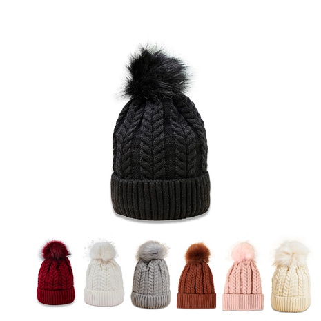 Pink hat Korean version of pure color wild twist woolen hat warm fashion hair ball trend knitted hat new's discount tags