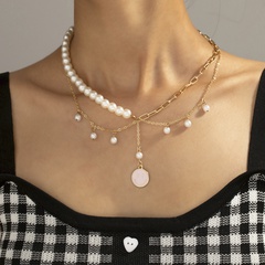 new simple personality smiley face necklace fashion ins wind pearl smiley face multi-layer necklace jewelry