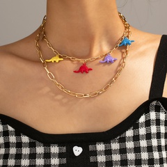 new fashion cute dinosaur necklace personality cartoon alloy dinosaur multilayer necklace necklace