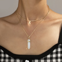 new personality creative crystal column necklace fashion simple star and moon crystal column multi-layer necklace