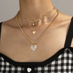 new fashion ins wind heart-shaped necklace simple personality peach heart pendant multi-layer necklace sweater chain