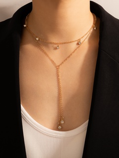 Version coréenne du nouveau collier à deux couches en métal strass bijoux