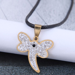 Korean fashion metal simple dragonfly diamond stainless steel personality necklace