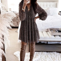Autumn new V-neck printed long-sleeved all-match dress