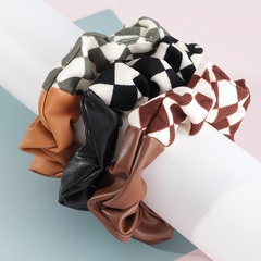 Korean New Plaid Hair Band Leather Surface Tie Ponytail Hair String Large Intestine Ring Balls Hair Band Rope All-Matching Internet Celebrity Women