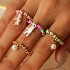 Simple Creative Spaceman Ring Color Rice Bead Elastic Tail Ring Set Ring