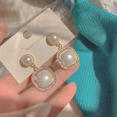 full diamond geometric square earrings tide personality temperament pearl earrings earrings
