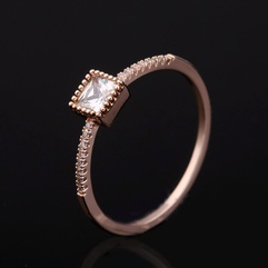 Korean Style Fashion Ring Rose Gold Plated Simple Elegant Micro-Inlaid Square Zircon Ring Agent Consignment Ornament