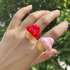 new personality creative pink mushroom ring fashion compact resin mushroom ring ring jewelry